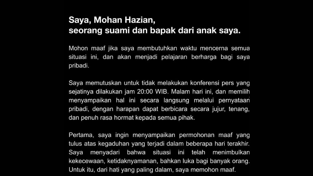 Nama Mohan Hazian Terseret Isu Pelecehan Seksual Akhirnya Buka Suara dan Minta Maaf